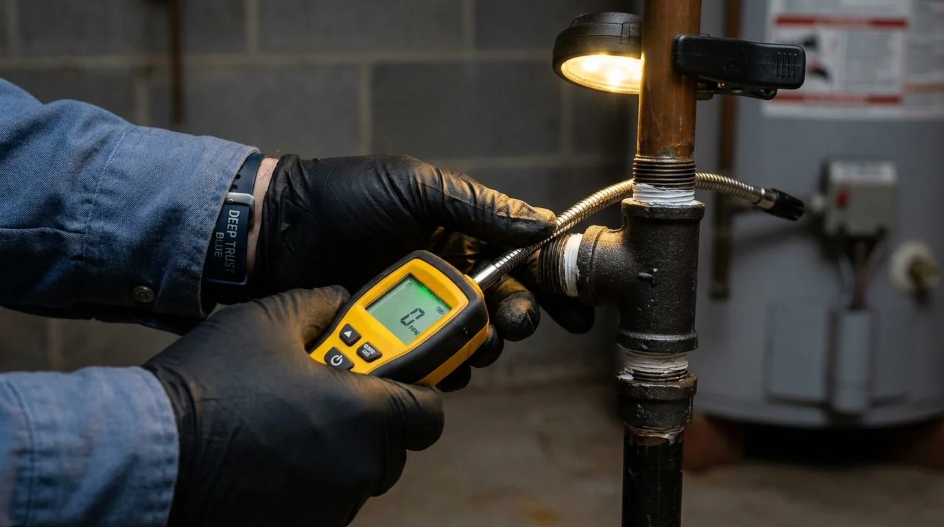 Gas leak detection with electronic sniffer by Johns Plumbing LLC in Plympton