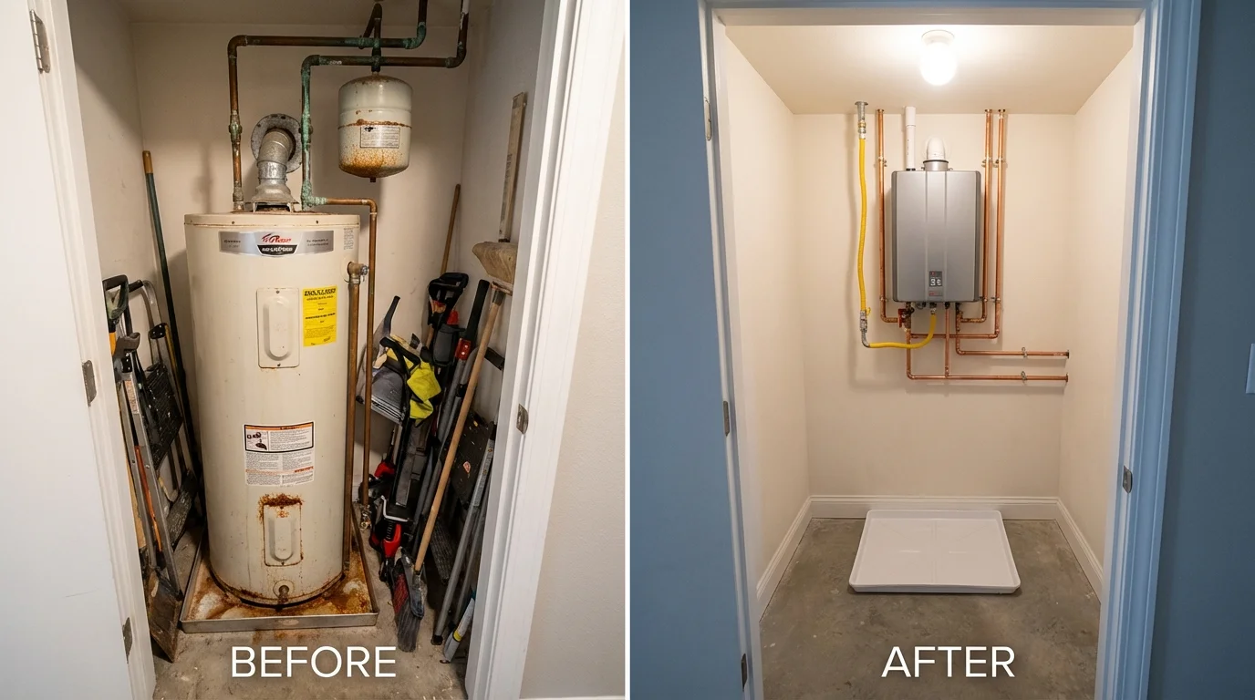 Tank water heater versus wall-mounted tankless unit comparison for Plympton, MA homeowners