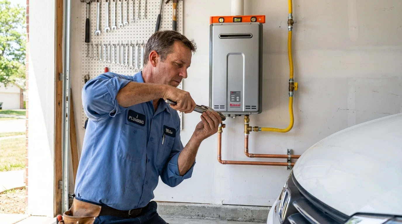Tankless water heater installation by a Johns Plumbing LLC plumber in Plympton